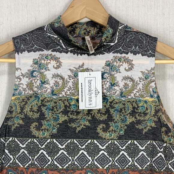 Mitto Shop~NWT~Sleeveless Knit‎ Mini Shift Dress~Hi Neck~Boho~Sz S - Picture 2 of 8